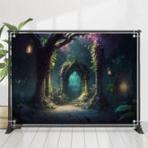 Wunderland Tür Grün Reben Blumen Frühling Hintergrund